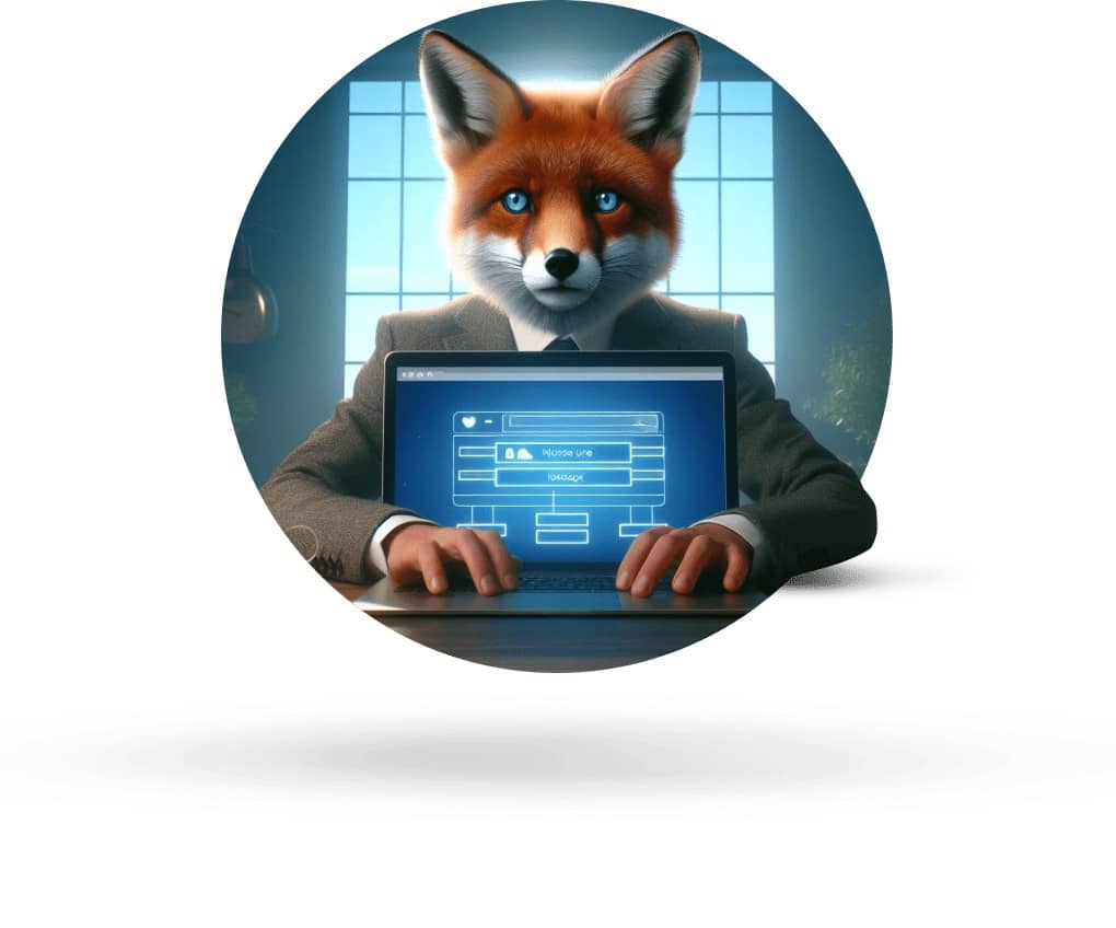 Fox showing website on his laptop